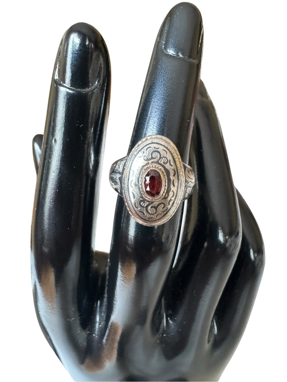 Sterling Silver Oval Ring with Garnet - Unbranded